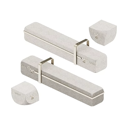 Sleek Modern Landscape Seats In Gray Concrete With Metal Frames And Square Base Components 3d model