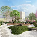Roof Garden Landscaped Design With Greenery Stone Paths And Natural Sunlight