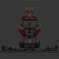 Ornate Ancient Stone Tower With Flame Decorations Square Platform Steps And Statues