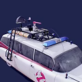 White Ghostbusters Car With Roof Equipment Lights Antenna And Red Stripes