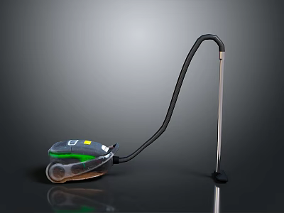 Modern Black And Green Vacuum Cleaner With Long Hose And Roller Base 3d model