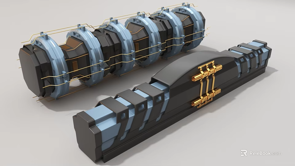 Industrial Equipment Cylindrical Components With Metallic And Gold Connections Structure 3d model 