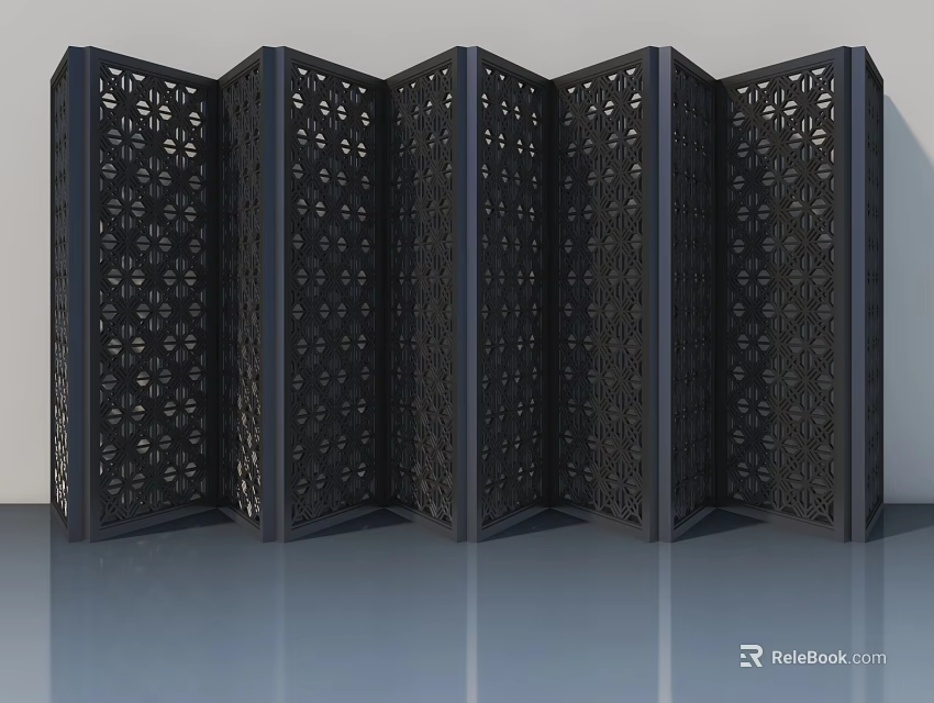 Black Hinged Door With Intricate Cutout Patterns And Modern Design Elements 3d model