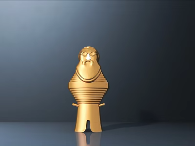 Golden Bearded Humanoid Doll With Geometric Design On Gray Background 3d model
