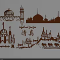 Wall Decor Islamic Architectural Style With Domes Minarets And Arabic Calligraphy 3d model