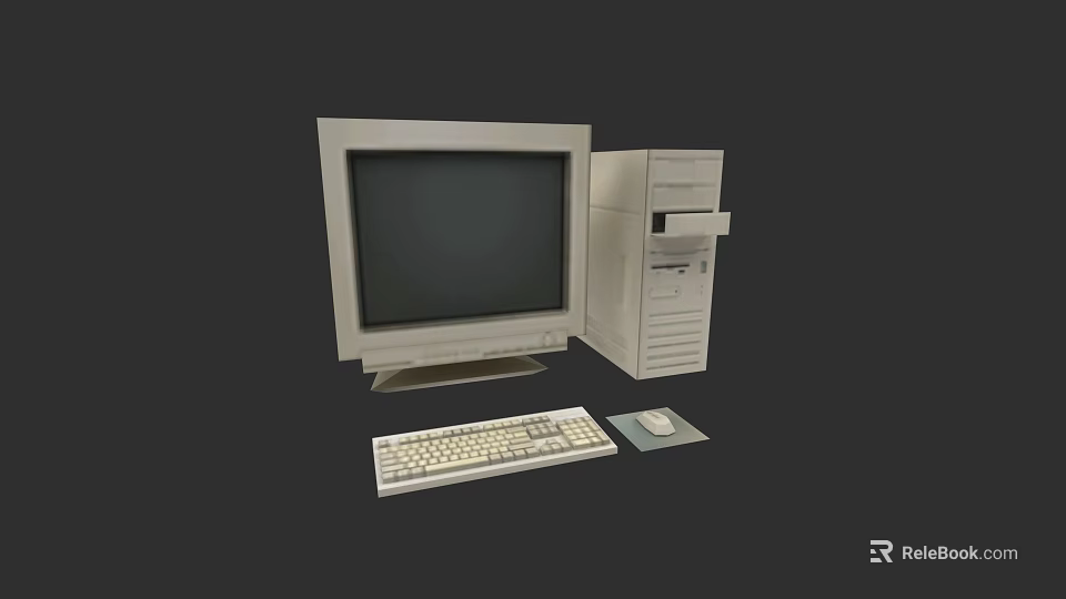 Vintage Desktop Computer Setup With CRT Monitor Tower Keyboard And Mouse 3d model 