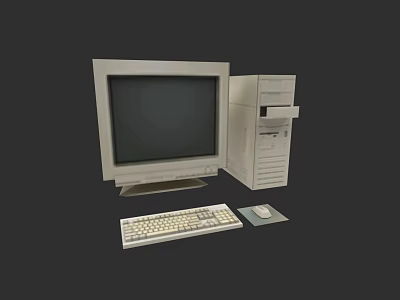 Vintage Desktop Computer Setup With CRT Monitor Tower Keyboard And Mouse 3d model