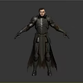 Male Warrior In Detailed Metal Armor With Cloak Standing On Gray Background