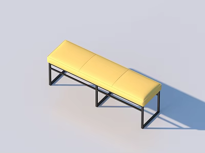 Yellow Cushioned Outdoor Bench With Black Metal Frame For Garden Patio 3d model
