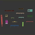Various Dining Chair Components Including Wooden Metal And Plastic Parts In Different Colors