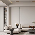 Modern Living Room Design Featuring Sofa Coffee Table Decorative Chair Bookshelf Plant And Floor Lamp
