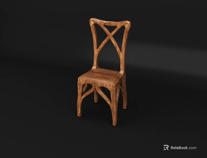 Natural Wooden Armchair With Cross Back Design And Simple Structure 3d model 