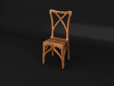 Natural Wooden Armchair With Cross Back Design And Simple Structure 3d model
