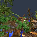 Tropical Miniature Landscape With Palm Trees Rocks And Lush Green Plants