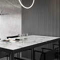 Modern Minimalist Living Dining Room Interior With Open Concept Gray Storage Cabinets And Artwork