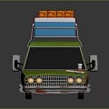 Vintage Green And Brown Station Wagon With Roof Luggage Carrier And Decorative Stickers
