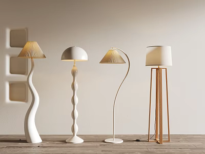 Modern Stylish Floor Lamps Featuring Various Curved Spiral Bases And Lampshades 3d model