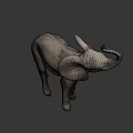 Gray Elephant Game Character With Large Ears And Curled Upward Trunk On Green Background