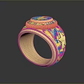 Elegant Gold Ring With Intricate Engraved Patterns And Decorative Top For Daily Use 3d model