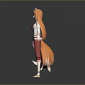 Anime Game Character With Orange Long Hair White Top Red Pants And Long Tail