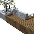 Outdoor Wooden Slat Bench With Metal Frame And Perforated Panel Near Tree