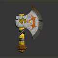 Fantasy Axe Weapon With Yellow Handle White Blade And Orange Decorative Accents