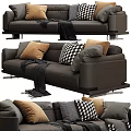 Gray Leather Sofa Interior With Brown Gray Checkered Pillows And Black Throw Blanket 3d model