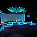 Modern Commercial Stage Equipment with Illuminated Lighting Large Screens and Microphones