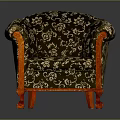 Vintage Classic Chair Design With Dark Floral Fabric Orange Wooden Armrests And Carved Legs