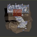 Low Poly Gateway Scene With Red Roof Fence Stone Steps Earthen Slope And Dry Grass