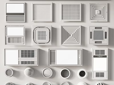 Various Air Conditioner Vents with Square Round Grille Designs for Home Interior 3d model