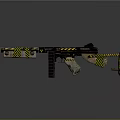 Tactical Gun Featuring Yellow Black Stripes Warning Signs And Decorative Design