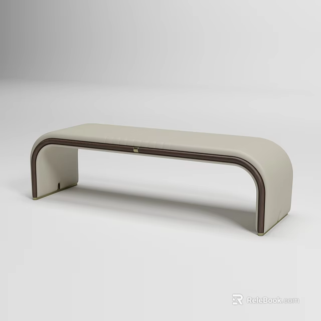 Modern Bed Bench With Soft Beige Leather Upholstery And Curved Metal Frame Design 3d model 