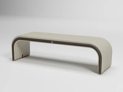 Modern Bed Bench With Soft Beige Leather Upholstery And Curved Metal Frame Design 3d model