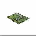 Aerial View of Park with Green Grass Trees Parking Lot and Basketball Court
