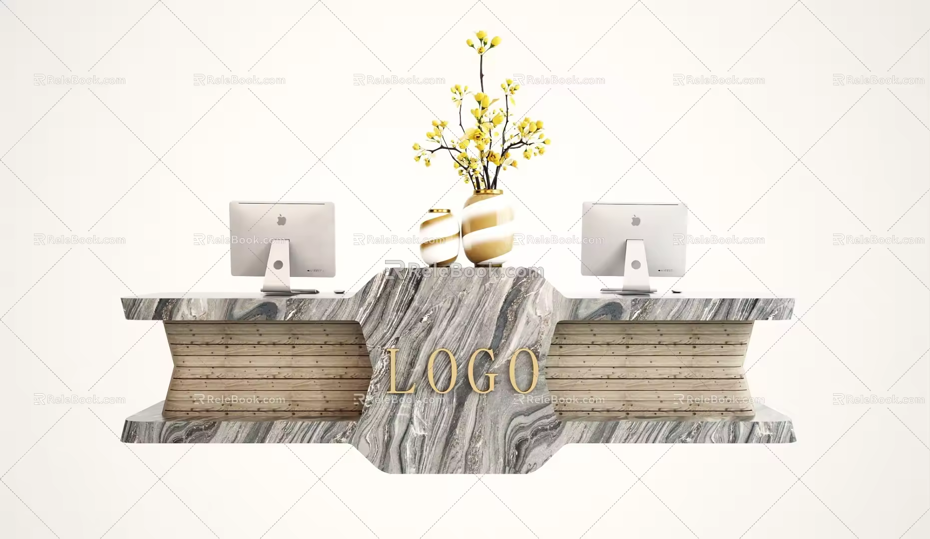 Modern reception desk front desk 3d model