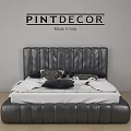 PINTDECOR Made in Italy Double Bed with Black Leather Stitched Headboard and Bedding