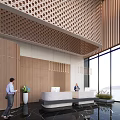 New Chinese Lobby Reception Hall Front Desk 3d model