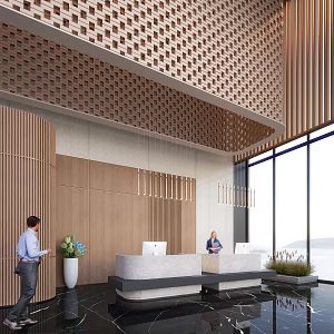 New Chinese Lobby Reception Hall Front Desk 3d model