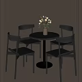 Minimalist Round Table And Chairs Set With Vase And Flowers Decor