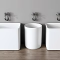 Modern Bathroom Sinks With Square And Cylindrical White Design Wooden Countertop And Chrome Faucets