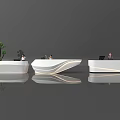 Modern White Reception Desks With Curved Design Green Plant And Staff Working