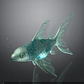 Turquoise Fish with Shiny Scales Transparent Fins and Bubbles on Dark Background