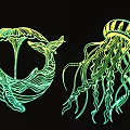 Whale And Jellyfish Neon Line Art Hanging Decor With Black Background