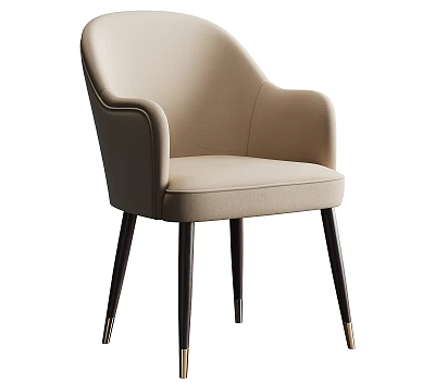 Beige Upholstered Accent Chair with Curved Armrests Black Wooden Legs Modern Design 3d model