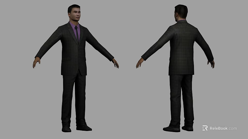 A Man Wearing Checkered Suit With Front And Back Views Standing Pose 3d model 