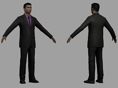 A Man Wearing Checkered Suit With Front And Back Views Standing Pose 3d model