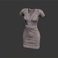 Light Beige V Neck Short Sleeve Dress With Studded Waist And Hem Detailing