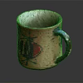 Handmade Ceramic Mug With Unique Abstract Pattern Beige Base Red Black Accents And Colorful Handle