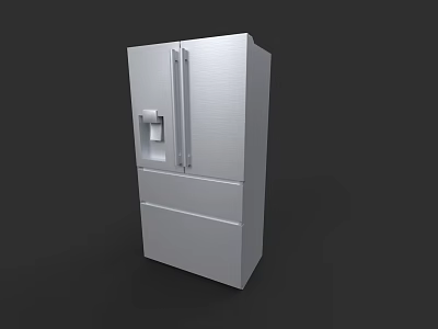 Elegant Silver Modern Refrigerator Freezer With Double Door Drawer Design 3d model